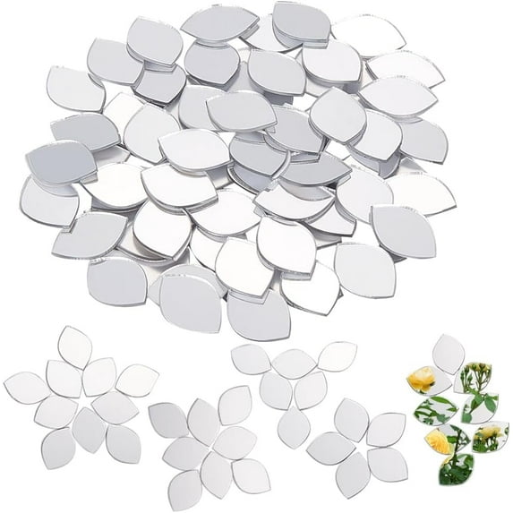 300Pcs Self-Adhesive Leaf Mosaic Tiles 0.5x0.4 Inch Mirror Mosaic Tiles 0.8mm Thick Mini Acrylic Mirror Tiles Silver DIY Mirror Mini Mirrors for Crafts Art Wall Door Home Decorations DIY