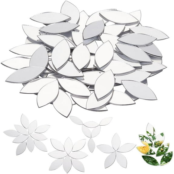 300Pcs Self-Adhesive Leaf Mosaic Tiles 1x0.4 Inch Mirror Mosaic Tiles 0.8mm Thick Mini Acrylic Mirror Tiles Silver DIY Mirror Mini Mirrors for Crafts Art Wall Door Home Decorations
