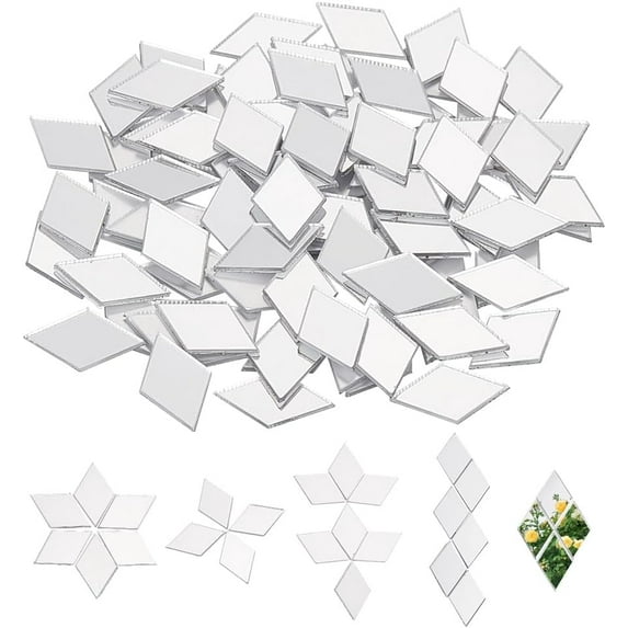 300Pcs Self-Adhesive Rhombus Mosaic Tiles 0.7x0.4 Inch Mirror Mosaic Tiles 0.8mm Thick Mini Acrylic Mirror Tiles Silver DIY Mirror Mini Mirrors for Crafts Art Wall Door Home Decorations
