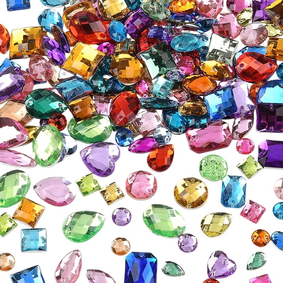 300Pcs Sew on Rhinestones Acrylic Rhinestone Random Mixed Colorful Assorted Shapes Flatback Gems Beads Decorations with 2 Holes