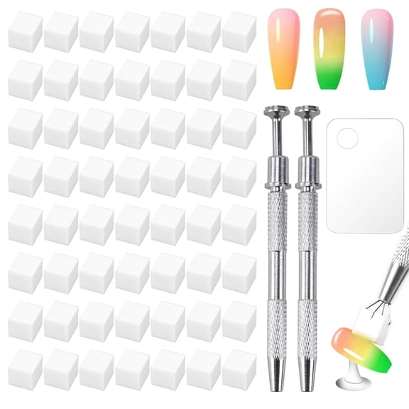 300Pcs Soft Nail Sponges for Ombre,White Nail Art Sponges With Grabbing Pen,Acrylic Palette for Gradient Arc Brush Accessories Supplies for Salon and Home