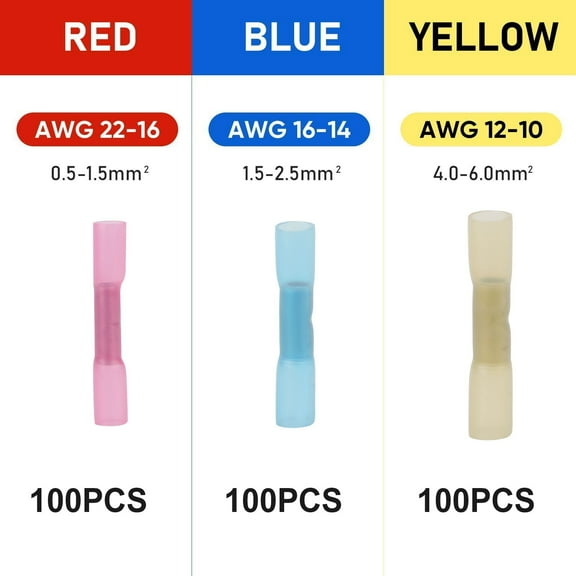 300Pcs Solder Seal Wire Connectors, iMounTEK Self-Solder Heat Shrink Butt Connector Waterproof Insulated Electrical Butt Splice