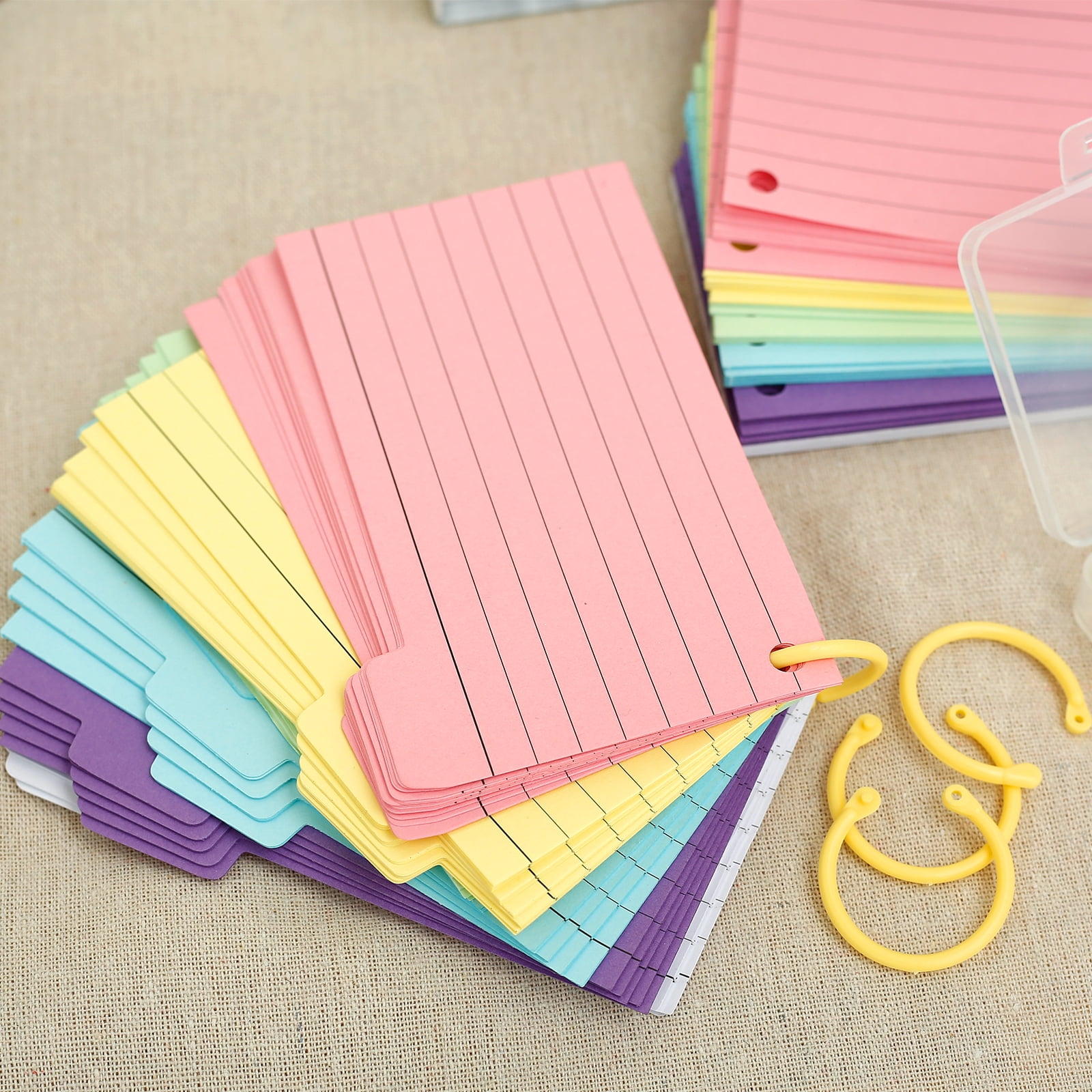 300Pcs Tabbed Index Cards with 8 Binder Rings Portable Index Note Cards