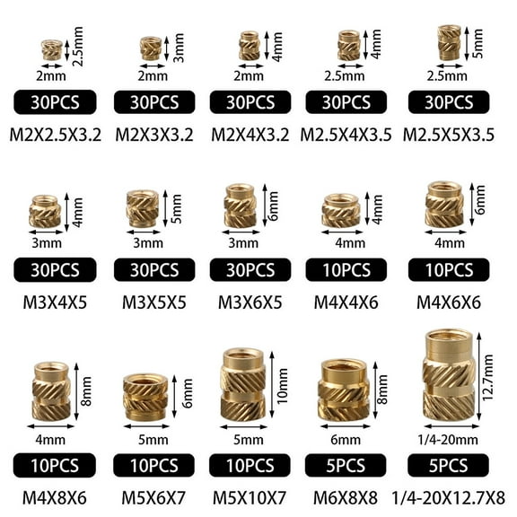 300Pcs Threaded Inserts M2 M2.5 M3 M5 M6 Insert Nuts Brass Threaded Bushing