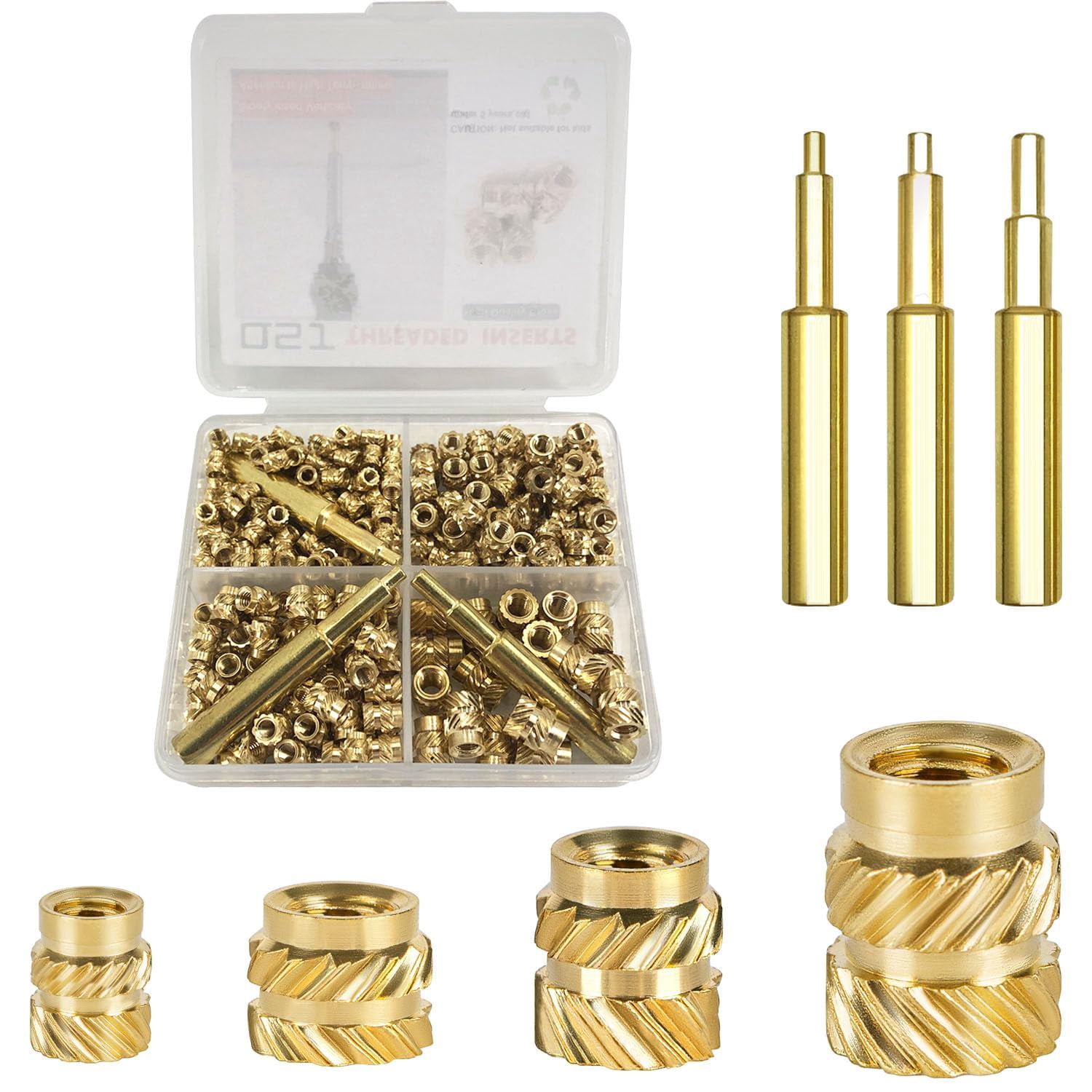 300Pcs Threaded Inserts Set with Soldering Iron Tip Brass Heat Set Insert M2.5 M3 M4 Insert Nut for 3D Printed Plastic Materials