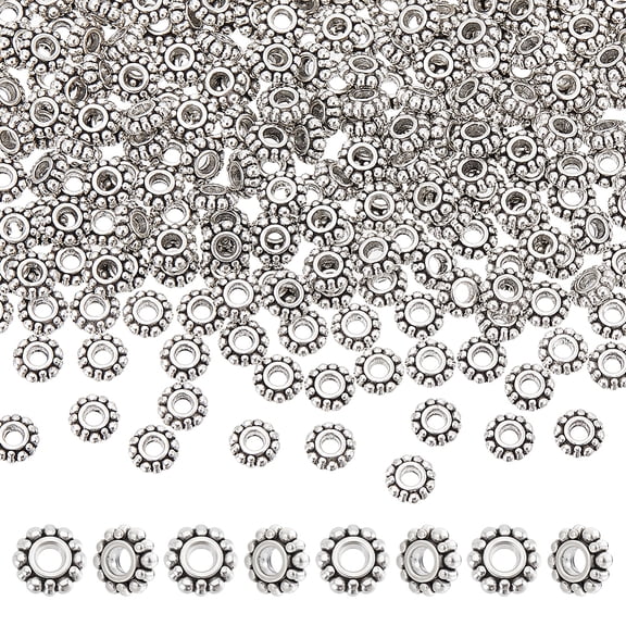 300Pcs Tibetan Style Spacer Beads Snowflake for Christmas Silver 7x2mm Hole: 2.5mm
