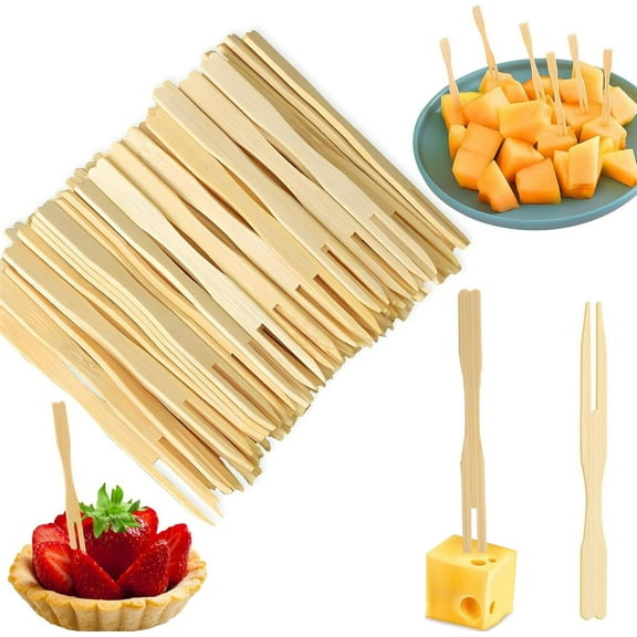 300Pcs Toothpicks for Appetizers,3.5 inch Mini Bamboo Food Forks,Disposable Wooden Cocktail Forks,Small Fruit Food Picks Charcuterie Forks for Cocktail Parties, Party, Fruits