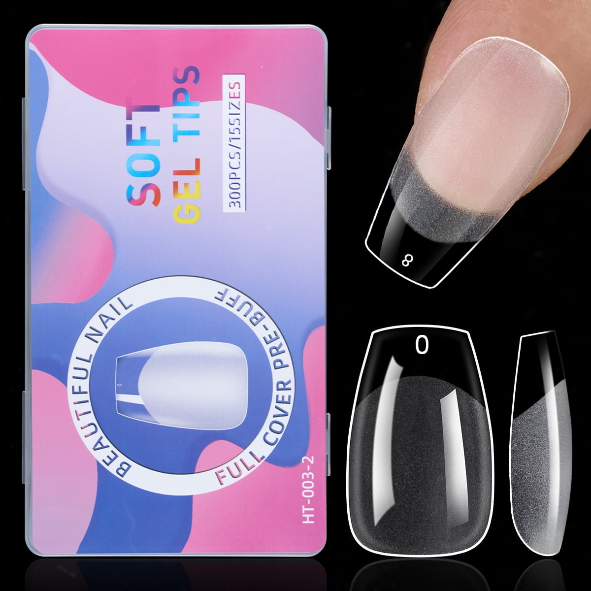 300Pcs Transparent Half Matte Soft Gel Nail Tips Full Cover Nail Gel Tips For Extension Capsules Almond Coffin False Short Nails