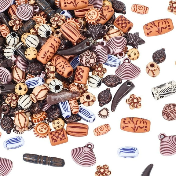 300Pcs Vintage Acrylic Beads Baroque Style Beads Bulk Brown Opaque Retro Assorted Shaped Loose Spacer Charms DIY