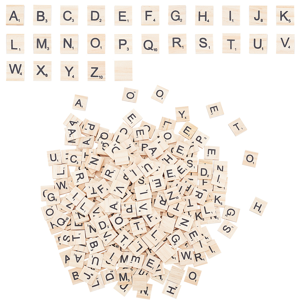 300Pcs Wood Black Letter Tiles A-Z Capital Letters Wood Black Alphabet ...
