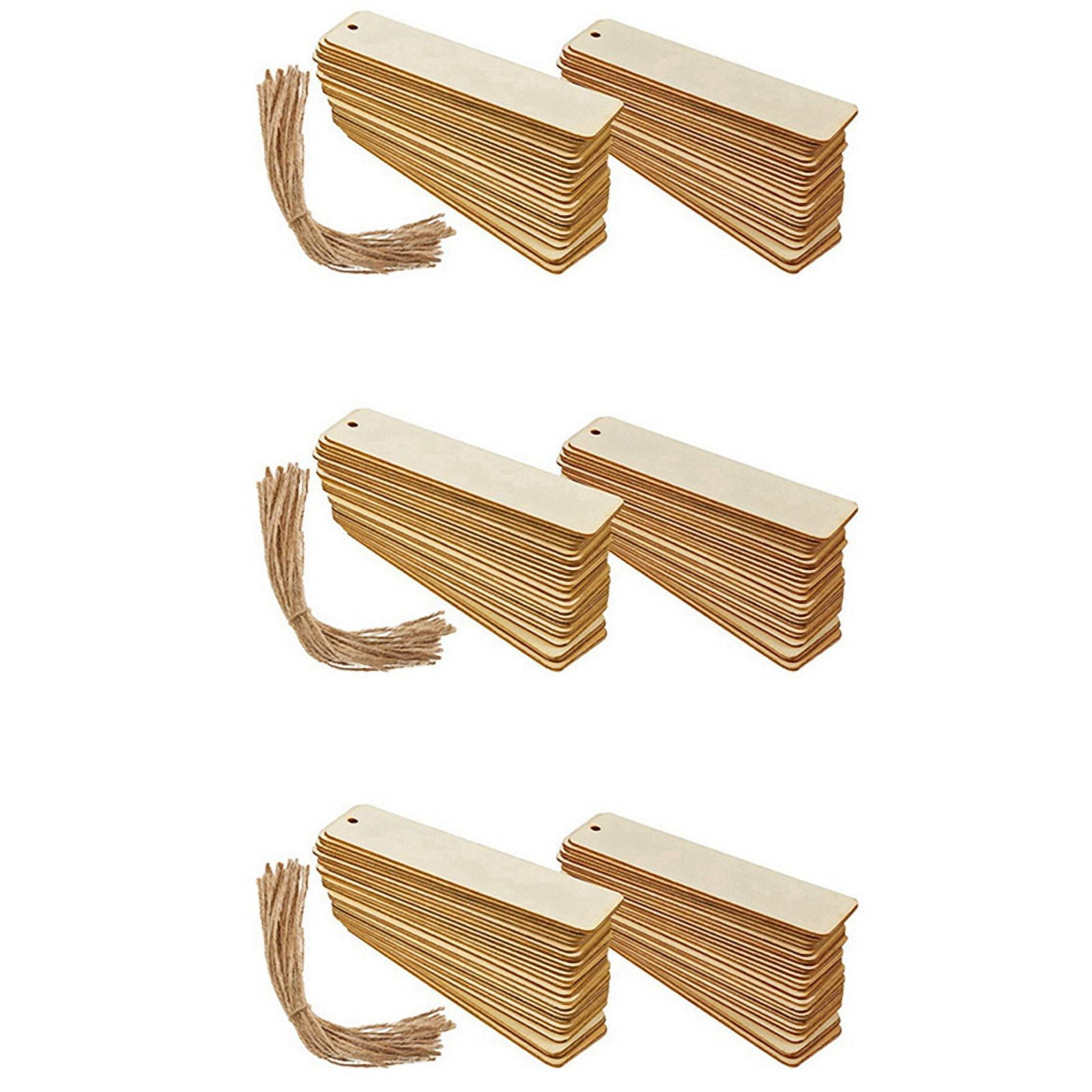 300Pcs Wooden DIY Bookmark Blank Bookmarks with Ropes Wooden Book Markers Rectangle Thin Hanging Tag