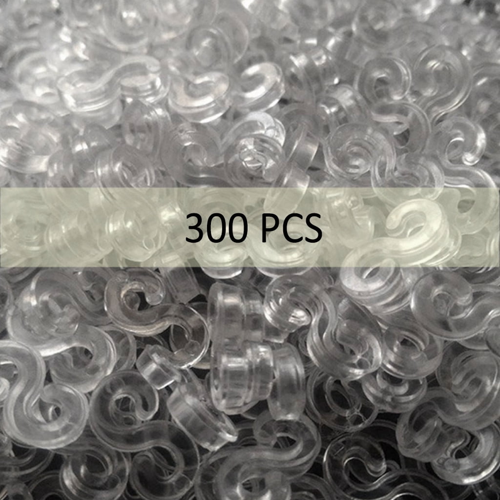 300Pieces Clear S Clips Rubber Band Loom Band S Clips Plastic Connectors  Supplement kit for Loom Bracelets and DIY Bracelet Making (300-Clear) 