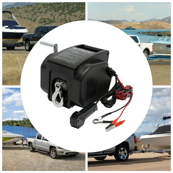 300W 12V Black Electric Boat Winch, Electric Trailer Winch, 2000 lbs Boat Winch 9.6*7.7*10in For Towing Yachts And Boats
