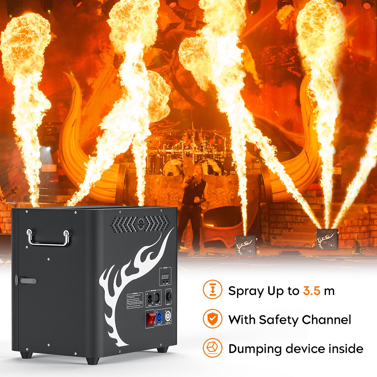 300W 3 Heads Fire Flame Stage Effect Machine DMX Control Fire Flame