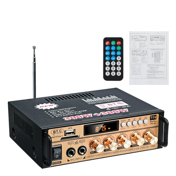 300W+300W Car Amplificador HIFI 2 CH Power Amplifier Home Theater Amplifier Support FM USB SD/Remote Control ,Easy to Operate