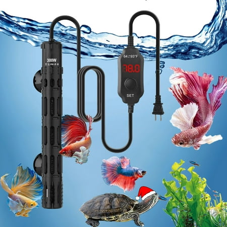 Tawatiler Aquarium Heaters, 300W Fish Tank Heaters with LED Digital Display, Adjustable Submersible Water Heaters with Over-Temperature Protection & Automatic Power-Off for 75-120 Gallon Fish Tanks