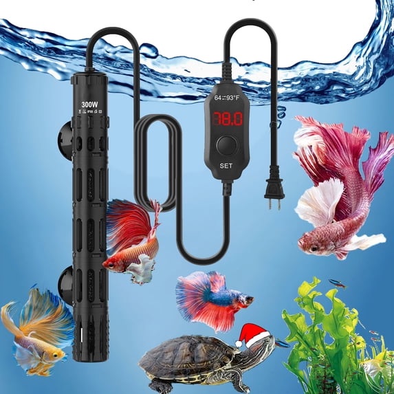 Tawatiler Aquarium Heaters, 300W Fish Tank Heaters with LED Digital Display, Adjustable Submersible Water Heaters with Over-Temperature Protection & Automatic Power-Off for 75-120 Gallon Fish Tanks