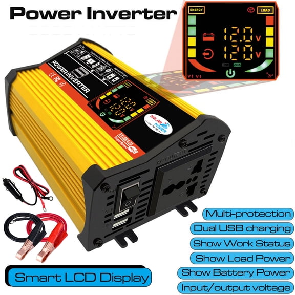 300W Car Power Inverter DC 12V to AC 110V Converter with LCD Display, Dual USB Fast Charging Ports & Universal AC Outlet, Portable Vehicle Power Adapter for Car Truck RV Camping Travel