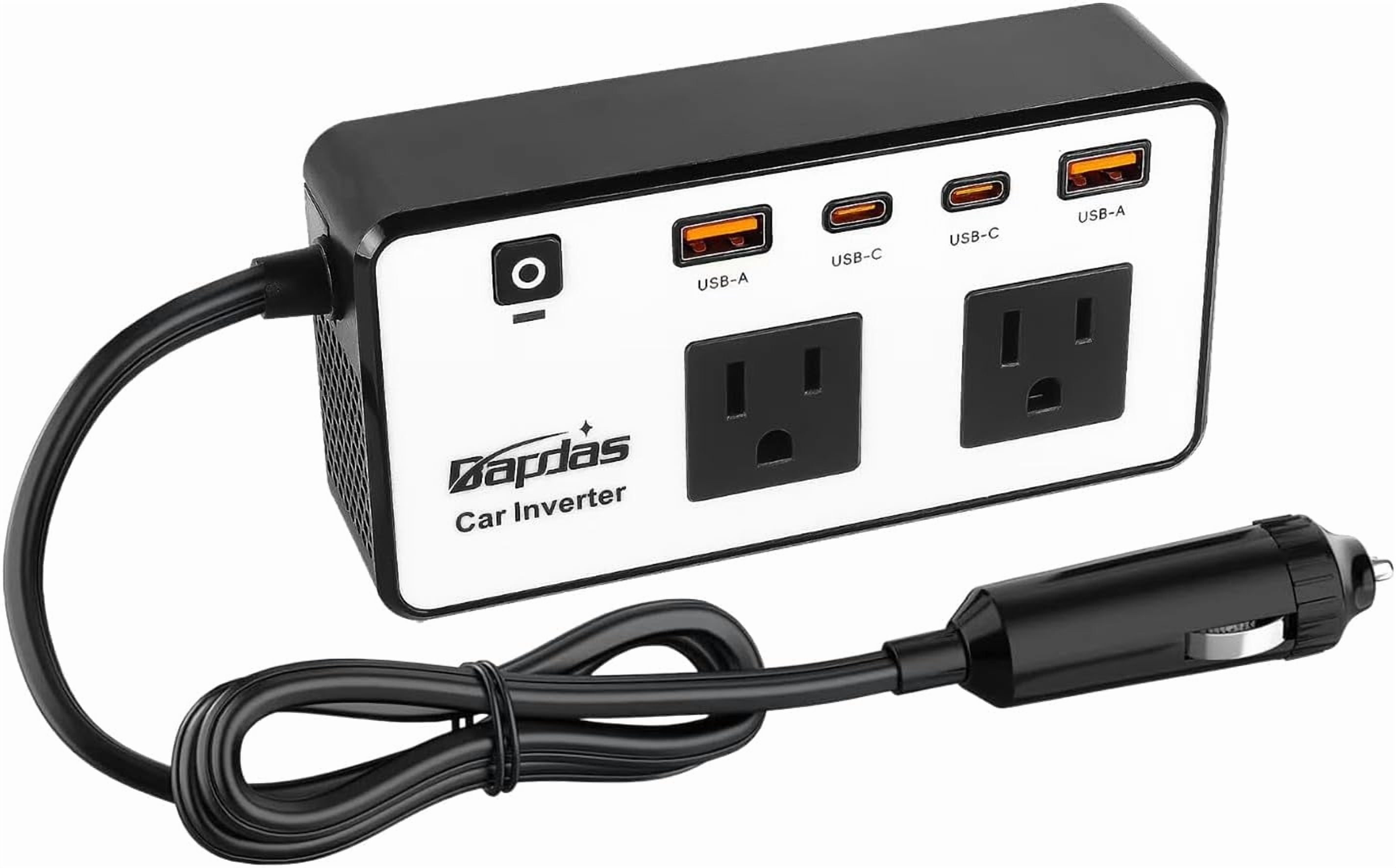 200W Car Power Inverter, DC 12V to 110V AC Car Outlet Adapter Plug, 24W Fast Charging USB-C&USB-A, Portable Charger Converter for Laptops, Phones