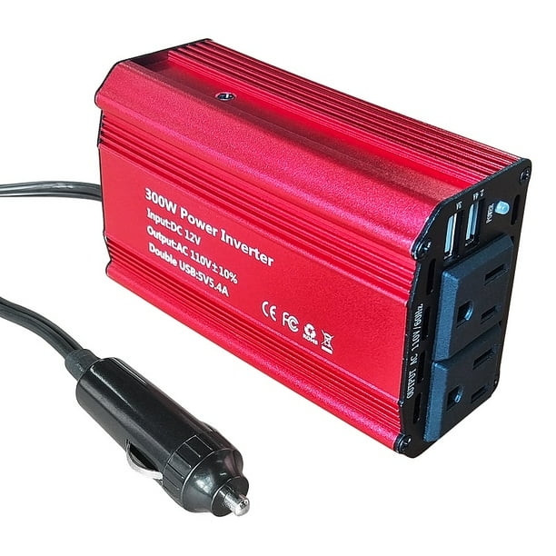 300W Car Power Inverter DC 12V to 110V AC, Car Plug Adapter Outlet with