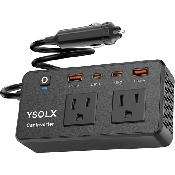 300W Car Power Inverter - YSOLX Dual DC 12V to 110V AC Car Outlet Adapter to Wall Plug, 24W Fast Charging USB-C&USB-A, Portable Charger Converter with for Laptops, Phones