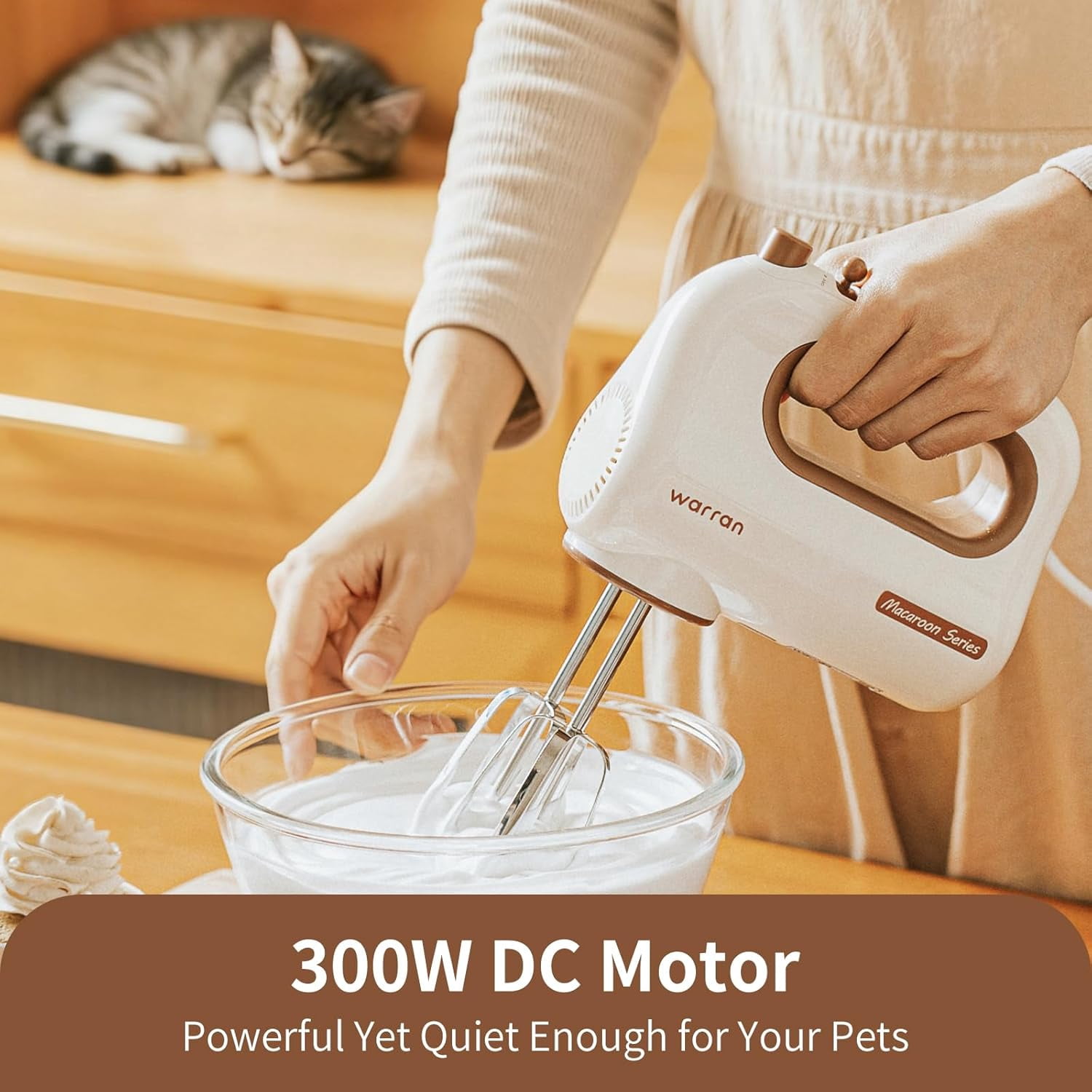 300W Compact Lightweight Electric Hand Mixer with Powerful Quiet  Motor for Baking Cake Brownies Cookie Dough Ideal for Home Kitchen White