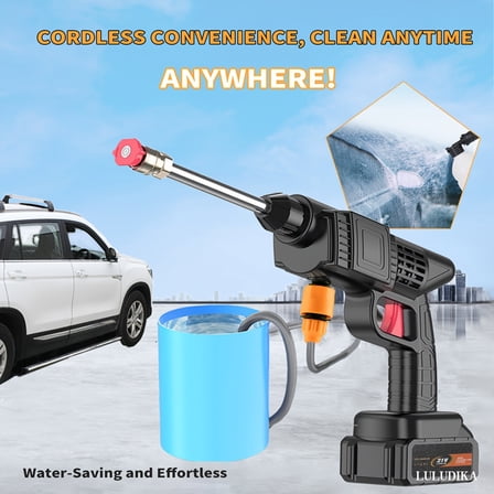 300W Cordless Portable High Power Pressure Washer - 2 Rechargeable Backup Batteries, 452PSI 1.3GPM Handheld Gun with 6-in-1 Nozzles for Car/Home/Floor/Patio Cleaning