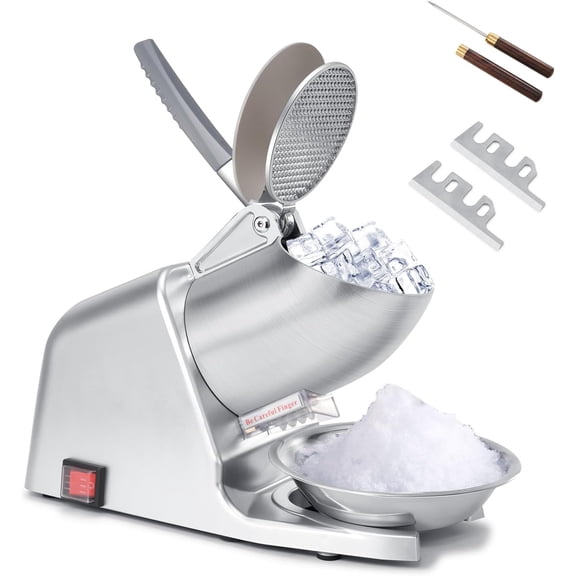 300W Dual Blade Electric Ice Shaver Machine with Ice Pick, 178 lbs/hr, Ice Crusher for Home and Commercial Use, Shaved Ice Machine, ETL-Listed, Silver