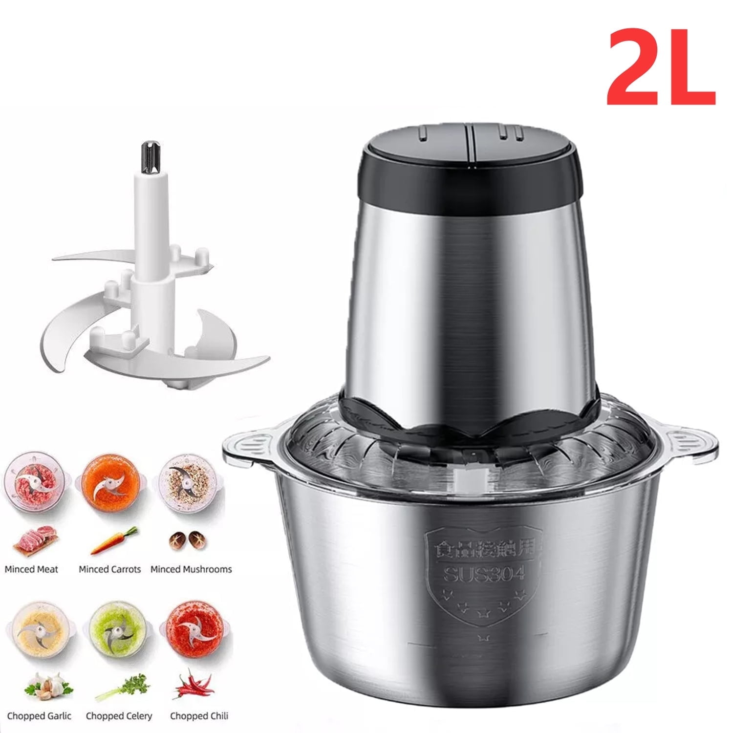 300W Electric Food Vege Chopper Food Processor Kitchen Meat Grinder Mixer 2L