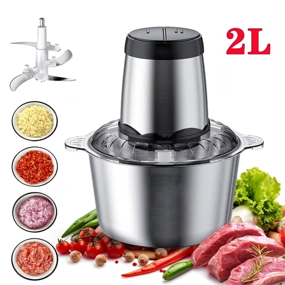 300W Electric Kitchen Food Processor with 4 Bi-Level Blades, Dual Speed Settings for Grinding and Chopping Meat, Vegetables, Fruits, and Nuts