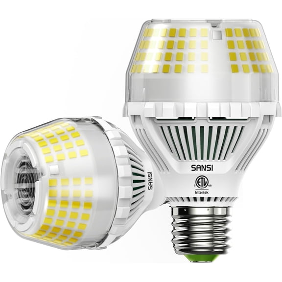 300W Equivalent 5000 Lumens LED Light Bulb, 5000K Daylight Super Bright Light Bulbs, E26 A19 Brightest LED Bulbs Non-Dimmable, 22-Year Lifetime, 35W Energy Saving for Home Workshop, 2-Pack