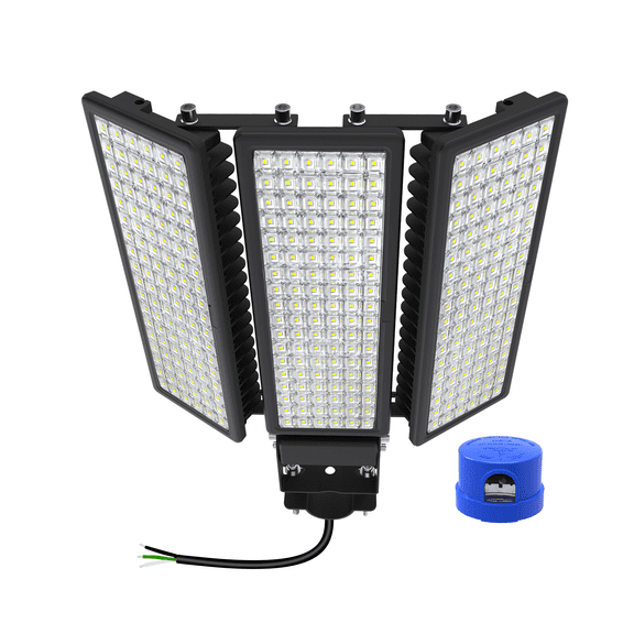 300W LED Flood Light Outdoor Parking Lot Light Dusk to Dawn with Photocell IP67 Waterproof 6500K Super Bright Security Lights for Yard Stadium Roadways
