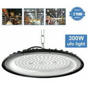 300W LED High Bay Light 30,000LM, 6000K Daylight UFO High Bay LED Shop Lights with Plug 5 Cable US Plug, IP65 Waterproof Lamp, Shop Lights, Commercial Workshop Garage granary Lighting
