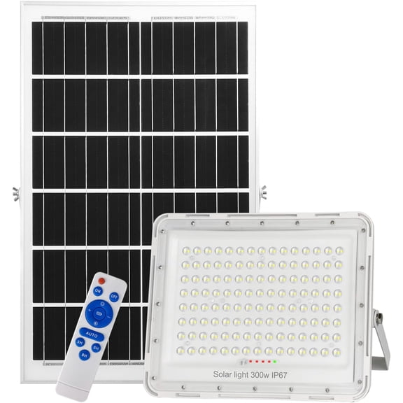 300W LED Solar Flood Lights,24000Lumens Street Flood Light Outdoor IP67 Waterproof with Remote Control Security Lighting for Yard, Garden, Gutter, Swimming Pool, Pathway, Basketball Court, Arena