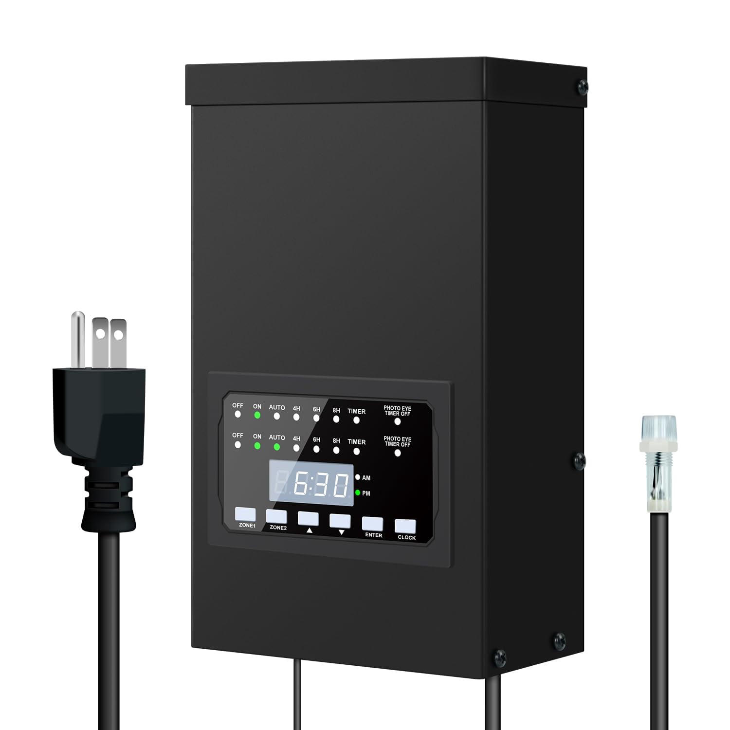 300W Low age Landscape Lighting Transformer, Outdoor Patio Transformer with 2 Individually Controlled Outputs 120V to 12V/14V Timer and Light Sensor