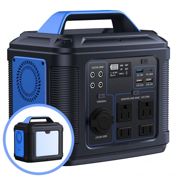 300W Portable Power Station 296Wh 80000mAh Lithium Battery Solar Generator for Outdoor Camping RV Home Backup