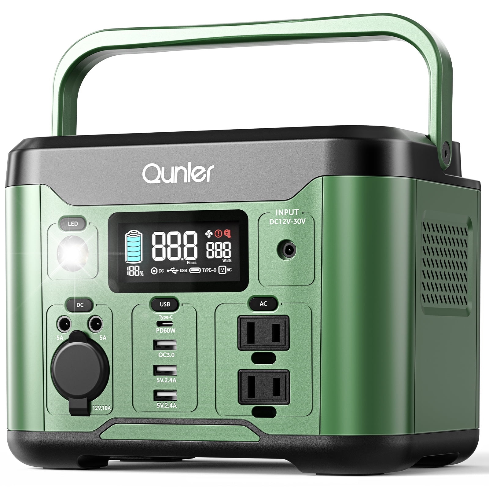 300W Portable Power Station 296Wh 80000mAh with 60W PD Input/Output Fast Charging, AC DC Outlets Outdoor Solar Generator for Camping, RV, Home Backup, Emergency Power, Green No Solar Panel
