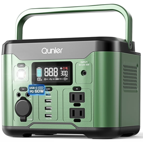 Qunler 300W Portable Power Station 296Wh with 120V AC, 60W PD Fast Charge, for Camping, RV, Home Emergency (No Solar Panel)