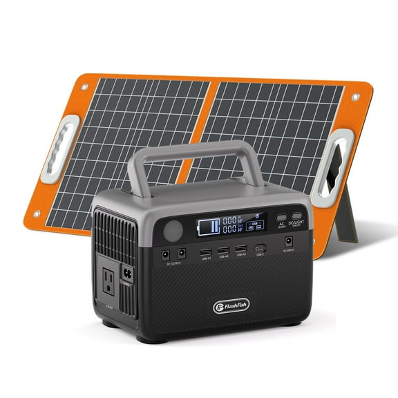 300W Portable Power Station with 60W Solar Panel, 230.4Wh LiFePO4 Battery, 600W Peak Surge, AC Outlet Backup Power Supply for Emergency, Camping, RV Trips & Outdoor Adventures