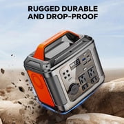300W Portable Power Station with 60W Solar Panel, Battery Charger Power Bank with 13 Ports and LED Light, Camping Solar Generator for Outdoor, Travel, RV, Grey and Orange