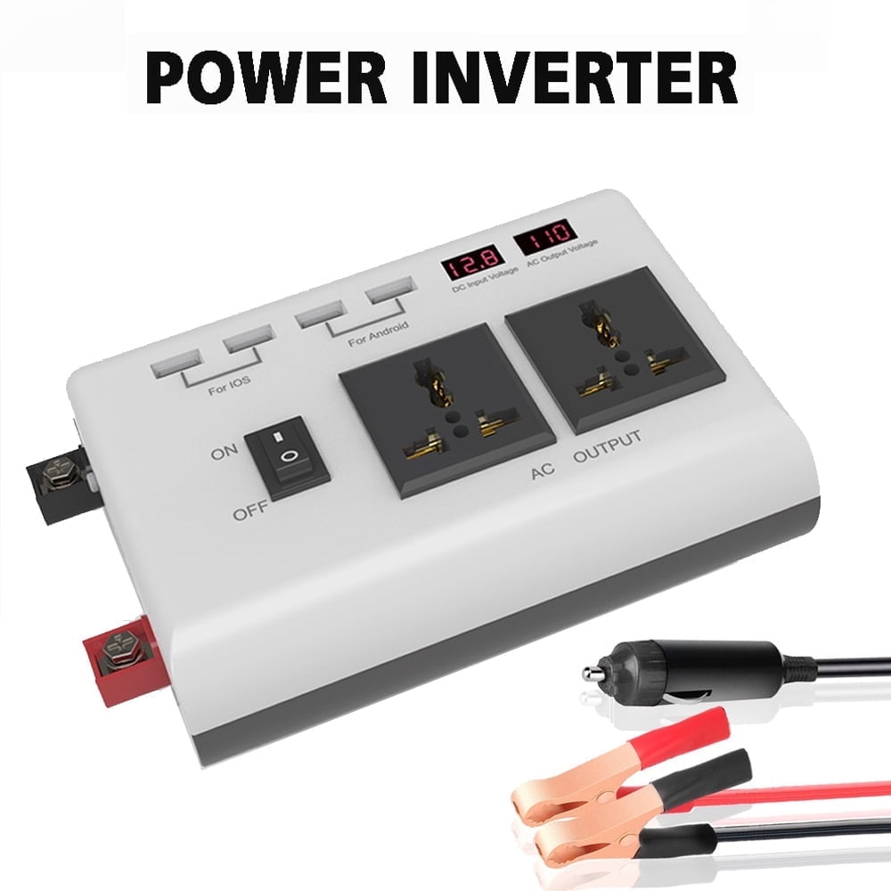 Power Inverter 300W 12V DC to 120V/110V AC with USB Charging Ports and 2 AC Outlets