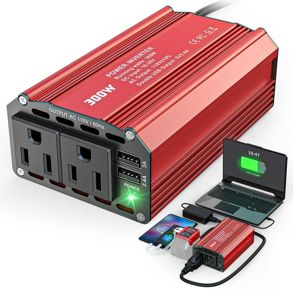 300W Power Inverter DC 18V to AC 110V for Milwaukee: Battery Inverter Charger Adapter Power Supply with 2 AC and 5.4A Dual USB Ports for Cars, Vehicles, Laptops, Light Strings Little Squirrel