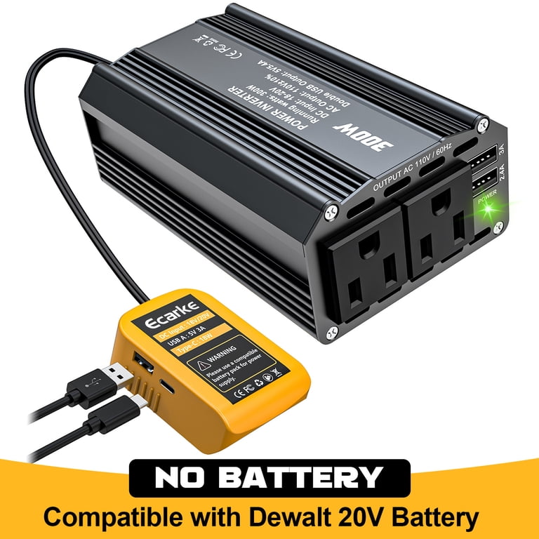 300W Power Inverter DC 20V to AC 110V Compatible with Dewalt: Battery  Inverter Charger Adapter Power Converter with 2 AC & 2 USB Ports for Car,  