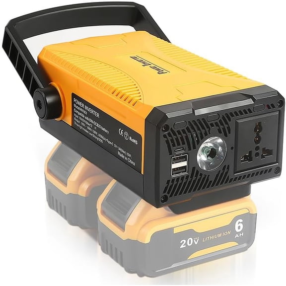 300W Power Inverter for De*walt 20V Battery, DC 20V to AC 110-120V Battery Inverter, Portable Power Station Generator, Charger Adapter Battery Powered Outlet with 2 USB Ports & 1 Type-C & 1 AC Outlet
