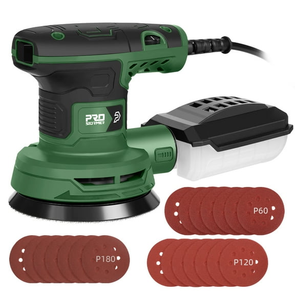 300W Random Orbital Sander with 21Pcs Sandpapers,13000RPM 6 Variable Speed Sander Machine, High Performance Dust Collection System for Woodworking & Sanding, 2.6 Amp , Dust Collection Bag,Dark Green
