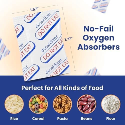 300cc Oxygen Absorbers - 100 Count (10x Packs of 10) with Indicator - for Long Term Food Storage, Mylar Bags, Canning, Harvest Right Freeze Dryer, Dehydrated, & Preserved Foods - FDA Food Safe