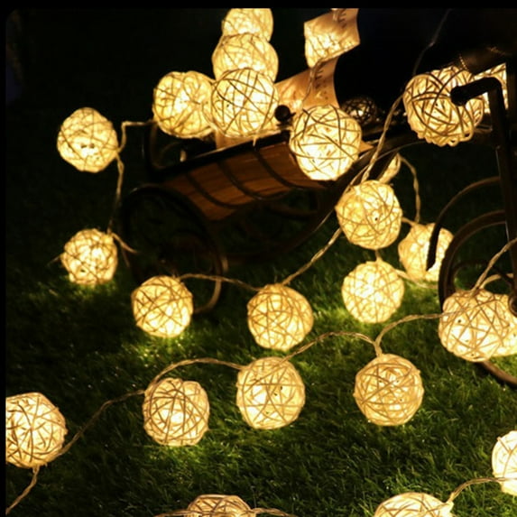 300cm LED Rattan Ball String Lights, 20 Lights Safe Cool-Touch, Indoor/Outdoor Decor for Christmas Bedroom Wedding Girl-Style Space,Beige