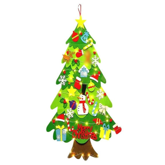 300cm Lights Christmas Tree for Toddlers, DIY Wall-Mounted Xmas Tree with Detachable Ornaments, Reusable Christmas Decorations for Holiday & Party