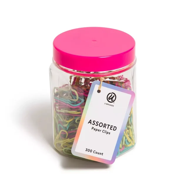 300ct Assorted Paper Clips in Small Mason Jar Retro: Multicolor Brights ...