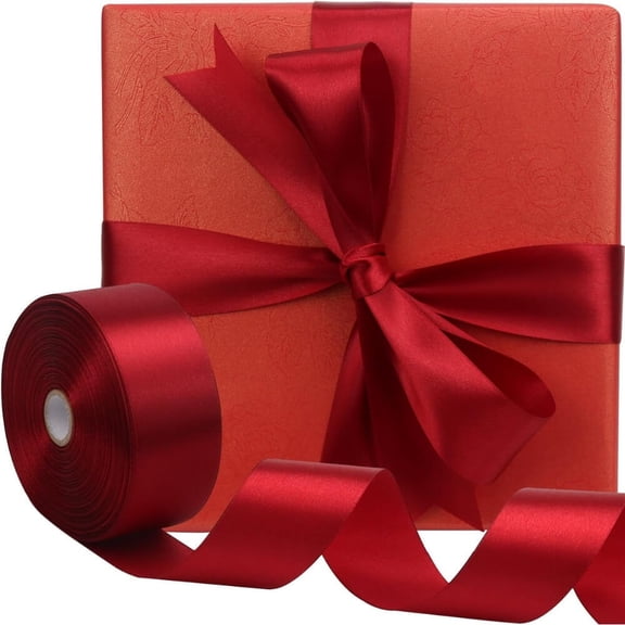 300ft Christmas deep red satin ribbon, solid polyester fabric decor, versatile gift wrapping accessory, for wedding holidays and craft projects